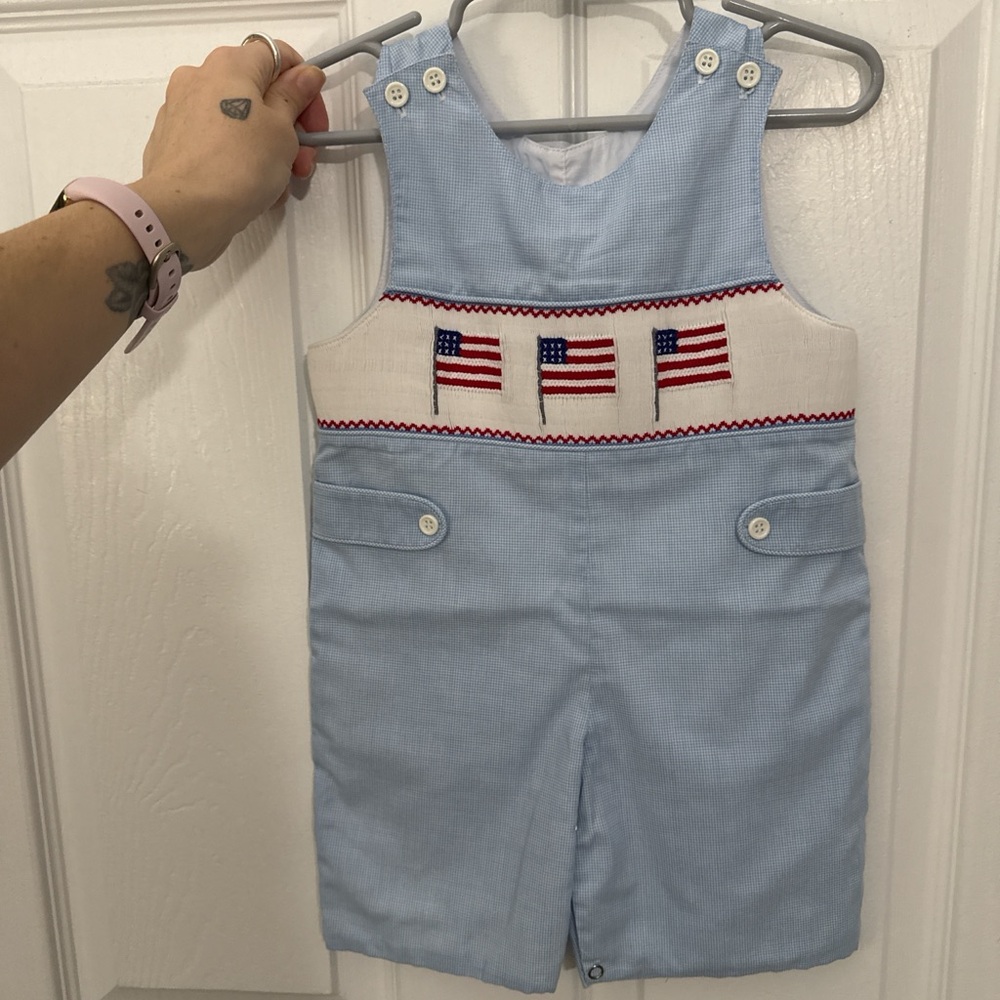 MomMe And More Light Blue Bodysuit with Flag Accents
